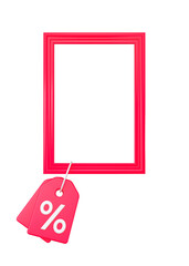 Wall Mural - Red frame with discount tag for sales isolated. Offer promotion mockup. 3d rendering