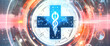 Creative pharmacy cross symbol background. Health care background image. Digital health wallpaper.