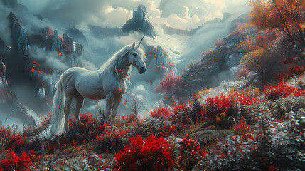 Wall Mural - fantasy magical unicorn horse with natural background