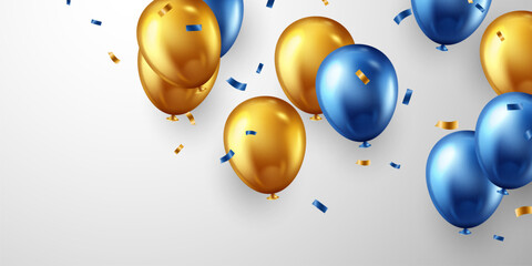 Wall Mural - Celebration background with beautifully arranged blue balloons. Vector 3D illustration design