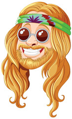 Wall Mural - Smiling hippie with sunglasses and headband vector.