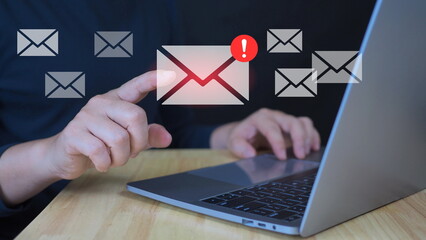 Email Inbox Alert and Spam Virus with Internet Mail Security Protection Alert Warning Spam and Junk Emails and Compromised Data cyber security protection concept