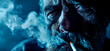 Close-up of a bearded man smoking a cigarette.
