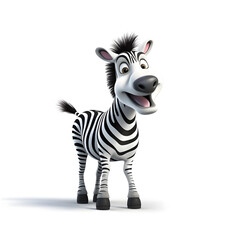 Wall Mural - stunning 3d cartoon character of animal zebra with white background