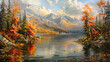 Autumn colors on forest over lake in high mounta