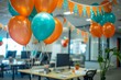© pisan - Vibrant Balloons and Festive Decorations in Office Setting Celebrating Corporate Anniversary or Employee Birthday Party