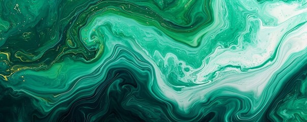 Abstract marbling oil acrylic paint background illustration art wallpaper. Green white color with liquid fluid marbled paper texture banner painting texture. Generative AI