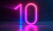 © MG - 3d render, neon number ten glowing in the dark with ultraviolet light, pink blue gradient laser ray, Generative AI