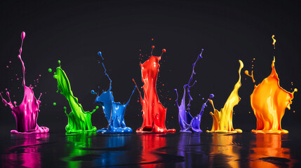 Poster - Set of vibrant paint splashes in various colors, creating an artistic display on a clean canvas