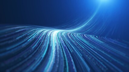 Wall Mural - Blue particle light stripes, elegant lines flow down. Blue stream with striped, flowing neon curve lines background.