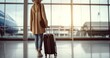 Young woman with suitcase at airport terminal. Travel and vacation concept. Travel and business concept . Travel concept. Travelling.