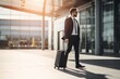Businessman with a suitcase at the airport. Business travel concept. Travel and business concept . Travel concept. Travelling.