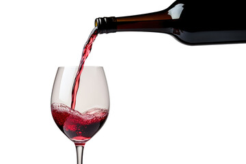 Red Wine Pouring into a clear glass isolated on transparent and white background.PNG image.