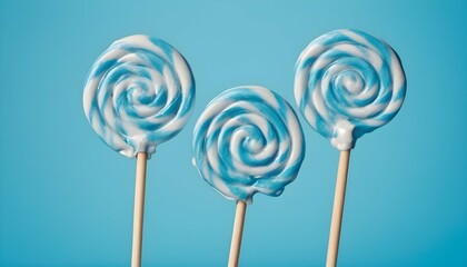 Blue spiral lollypops on pastel blue background