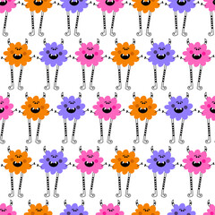 Freaky Multicolor Monsters Vector Seamless Pattern