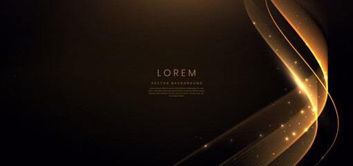 Wall Mural - gold curved ribbon on black background with lighting effect and sparkle with copy space for text. lu