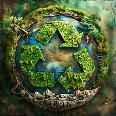 Sticker - Earth Day Symbols: Visually stunning images of Earth, trees, and the recycling symbol in diverse artistic styles