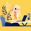 Focused Female Customer Support Representative Working at Home with Headset