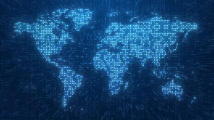 Wall Mural - futuristic world map with binary codes and circuitry lines for global communication and business