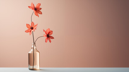 Wall Mural - Petite fleur dans un vase, arrière-plan coloré, orange. Nature, plante, fleurs. Espace vide de composition, fond pour conception et création graphique.