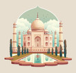 Taj Mahal is a palace in India. Mosque against the sky. Landmark, architecture, Hindu temple in the Indian city of Agra, Uttar Pradesh. Vector flat illustration