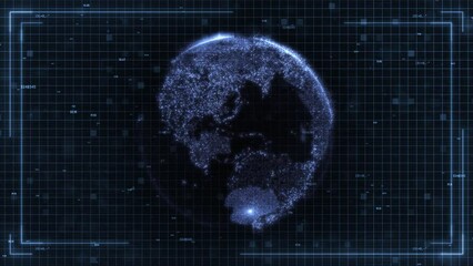 Wall Mural - rotating planet earth in a digital frame over a futuristic hi-tech grid and numbers background