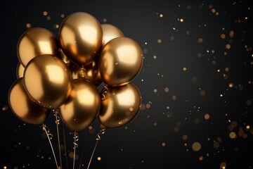 Wall Mural - gold balloons with black background