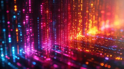 Wall Mural - closeup of a rainbow of digital codes forming a captivating and intricate texture.