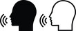 © Ali - Voice recognition concept. Voice control line or flat icon set. Speaking vector. Talk person sign, man with open mouth and sound wave , Voice command, speech icon isolated on transparent background