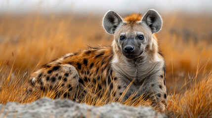 wildlife photography, authentic photo of a hyena in natural habitat, taken with telephoto lenses, fo