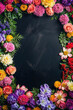 © ADDICTIVE STOCK - Colorful flower border with dark background for copy space. Generative AI image