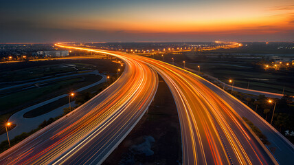 Wall Mural - Traffic on highway at night motion blur