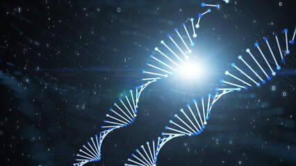 Wall Mural - abstract dna cells on dark blue illustration background.