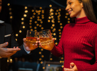 Wall Mural - Barwoman pouring whiskey whiskey glass..