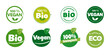 Bio- und Vegan - biologische Landwirtschaft - Sticker -  acht Stück - rund  - mit Beschriftung in deutsch
