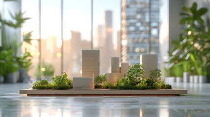 Poster - A detailed architectural model home basks in soft daylight, surrounded by meticulously designed greenery, highlighting sustainable living and modern design