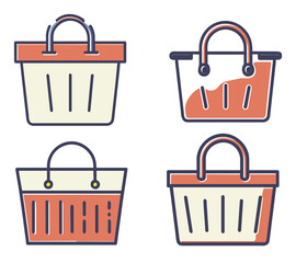 Canvas Print - Set of shopping basket icons. Outline icons with editable stroke collection.