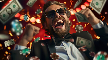 Wall Mural - a guy who just won million dollars on casino slots