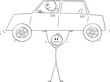 © Zdenek Sasek - Person or Businessman Lifting Car in Hands, Vector Cartoon Stick Figure Illustration