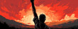 wide background illustration of independent man showing the power of unity by raising a clench hand in the air
