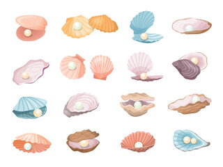 Sticker - Natural pearl. Aquatic seashell with pearls recent vector luxury beautiful jewelry