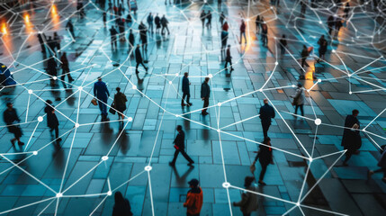 group, people and crowd connected to internet, big data and virtual reality. silhouette, businesspeo