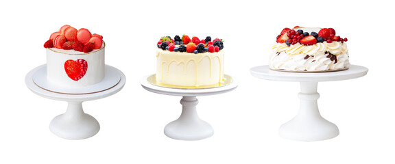 Wall Mural - Pavlova cake with whipped cream cheese, chocolate sauce and fresh berries on grey background. Beautiful cake for the Birthday party