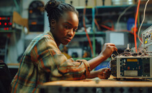 Black Female Technician Repairing System Unit