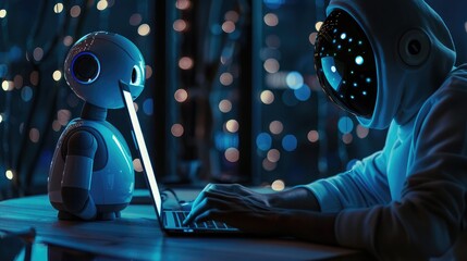 Wall Mural - man using laptop for searching of technology smart open ai or artificial intelligence using an artif
