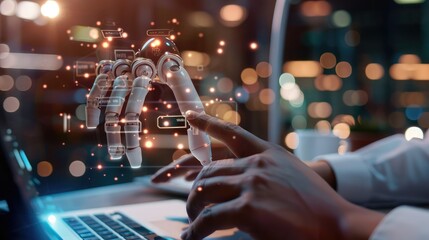 Wall Mural - man using laptop for searching of technology smart open ai or artificial intelligence using an artif