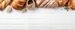 freshly various bread on wooden table wide banner with copy space area