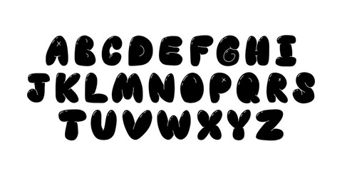 Wall Mural - Playful black bubble font inspired by 90s and Y2K themes. Puffy cartoon letters perfect for trendy and fun designs. Includes uppercase letters