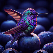 Hummingbird With A Blueberry. Generative Ai