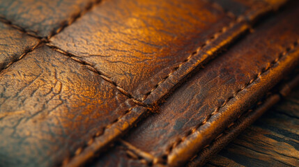 Wall Mural - Closeup of a wellloved leather wallet its edges worn and softened from years of use symbolizing the durability and endurance of this invaluable item.